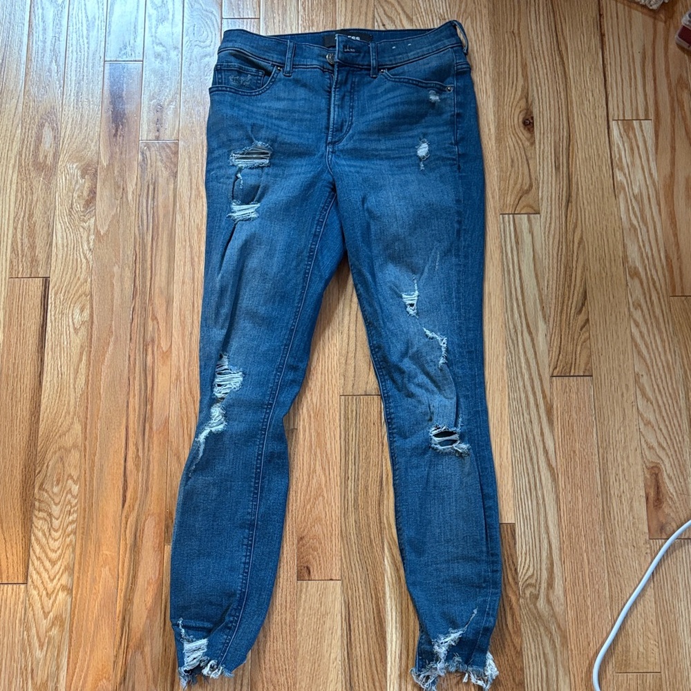 Express Blue Distressed Skinny Jeans